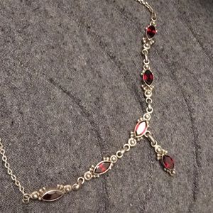 Elegante Baroque style custom made garnet necklace, sterling silver 925